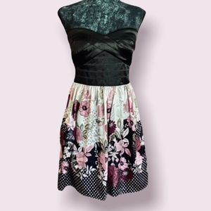 Windsor Black and Ivory Floral Strapless Party Dress